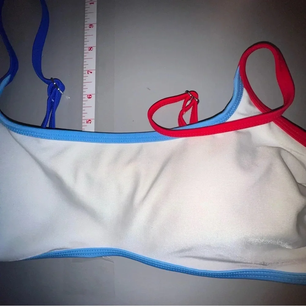 Wild fable,M, white bikini top red blue contrast adjustable straps and back NWOT